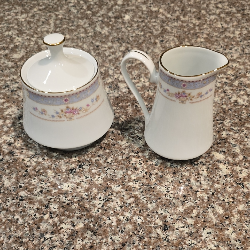 China Pearl Catherine Pattern Porcelain Creamer and Sugar Set